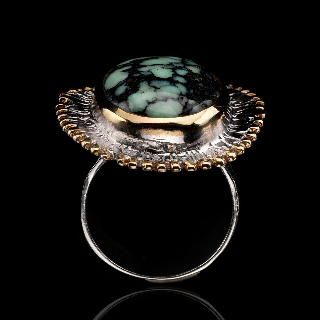 Oval Cut Turquoise Spoke Ring II For Sale