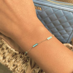 Turquoise Stackable Bar Bracelet for Her, 14K Gold Women's Turquoise Bracelet