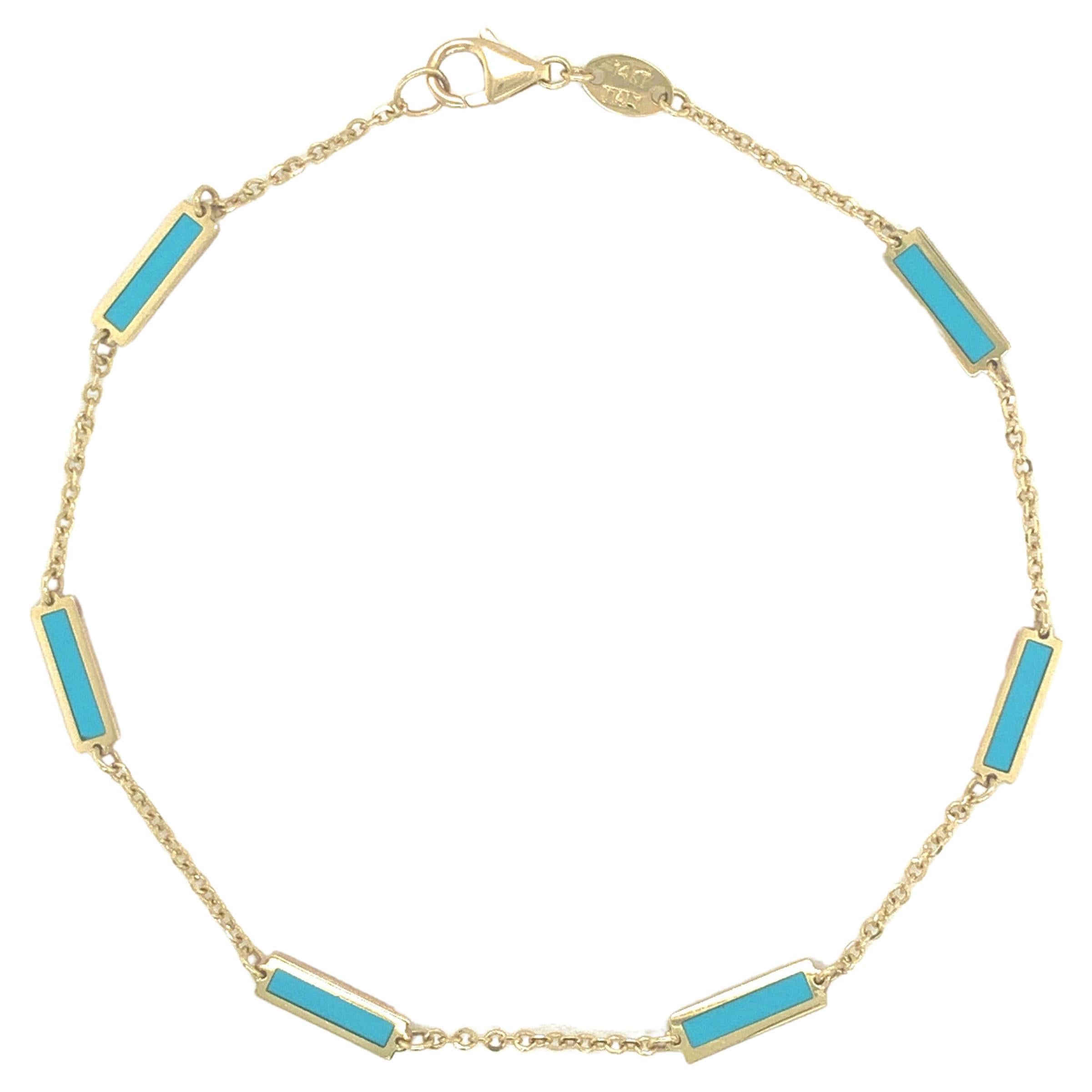 Bracelet bar empilable en or 14 carats et turquoise pour femme