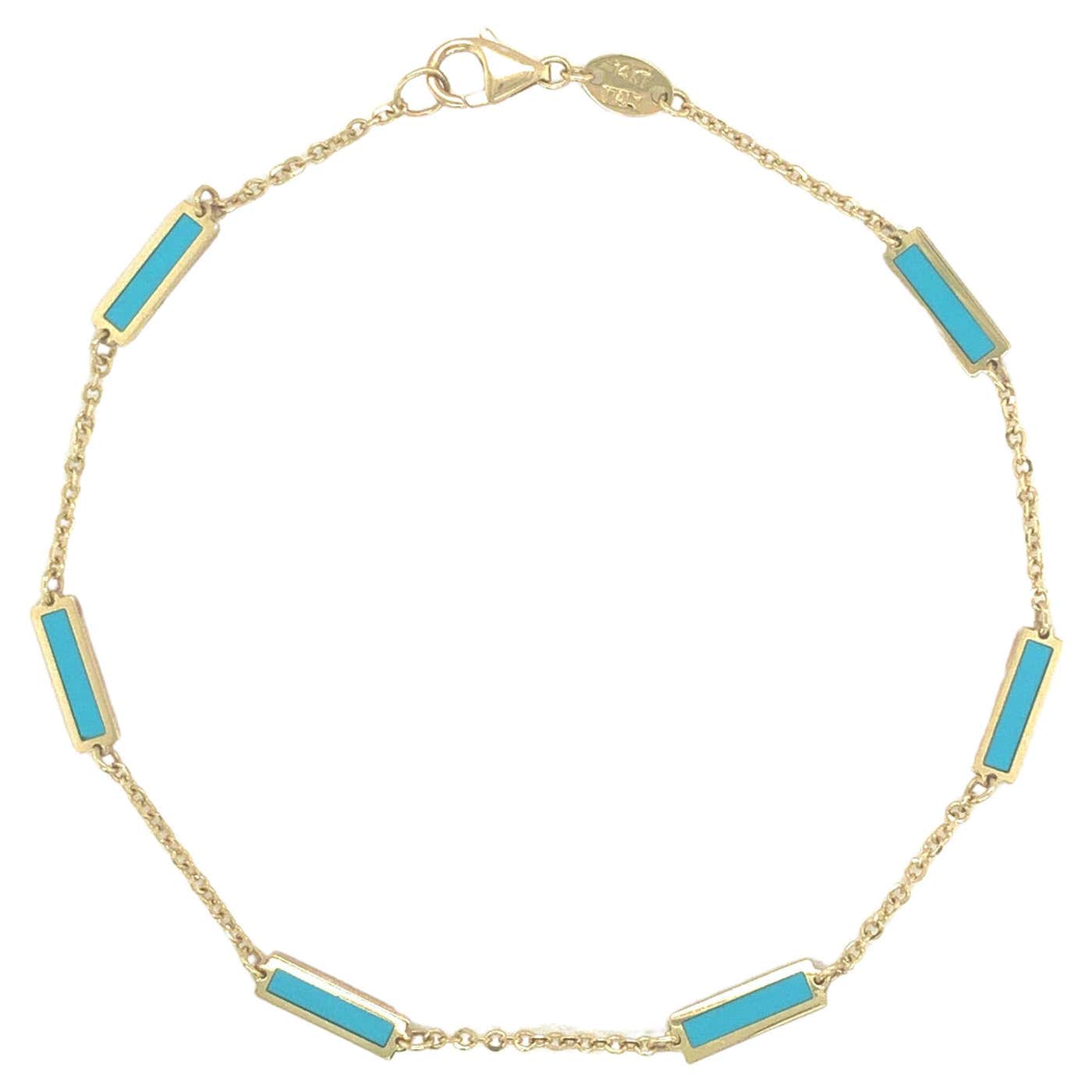 Turquoise Stackable Bar Bracelet for Her, 14K Gold Women's Turquoise ...