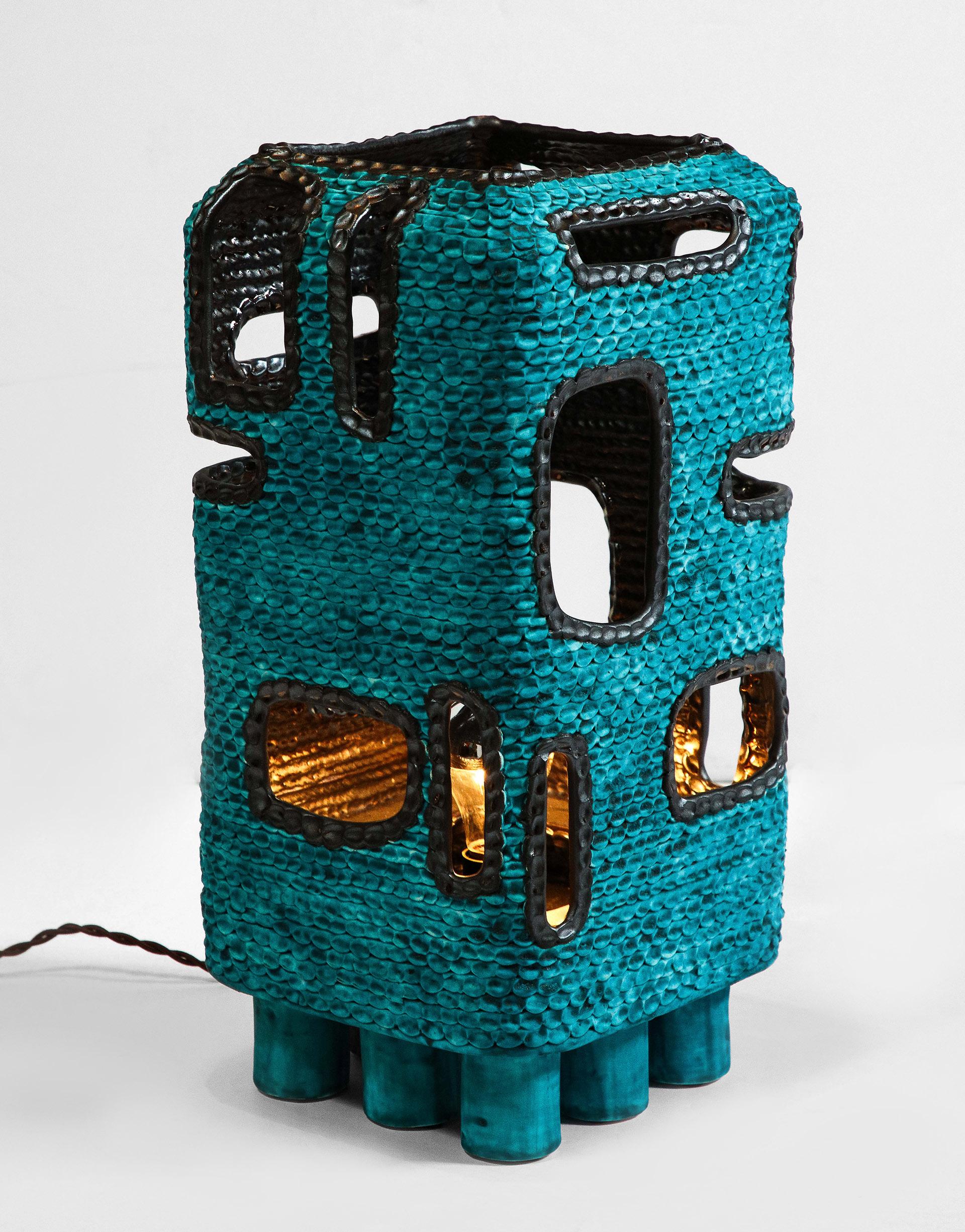 Turquoise Standing Lantern by Colleen Carlson For Sale 5