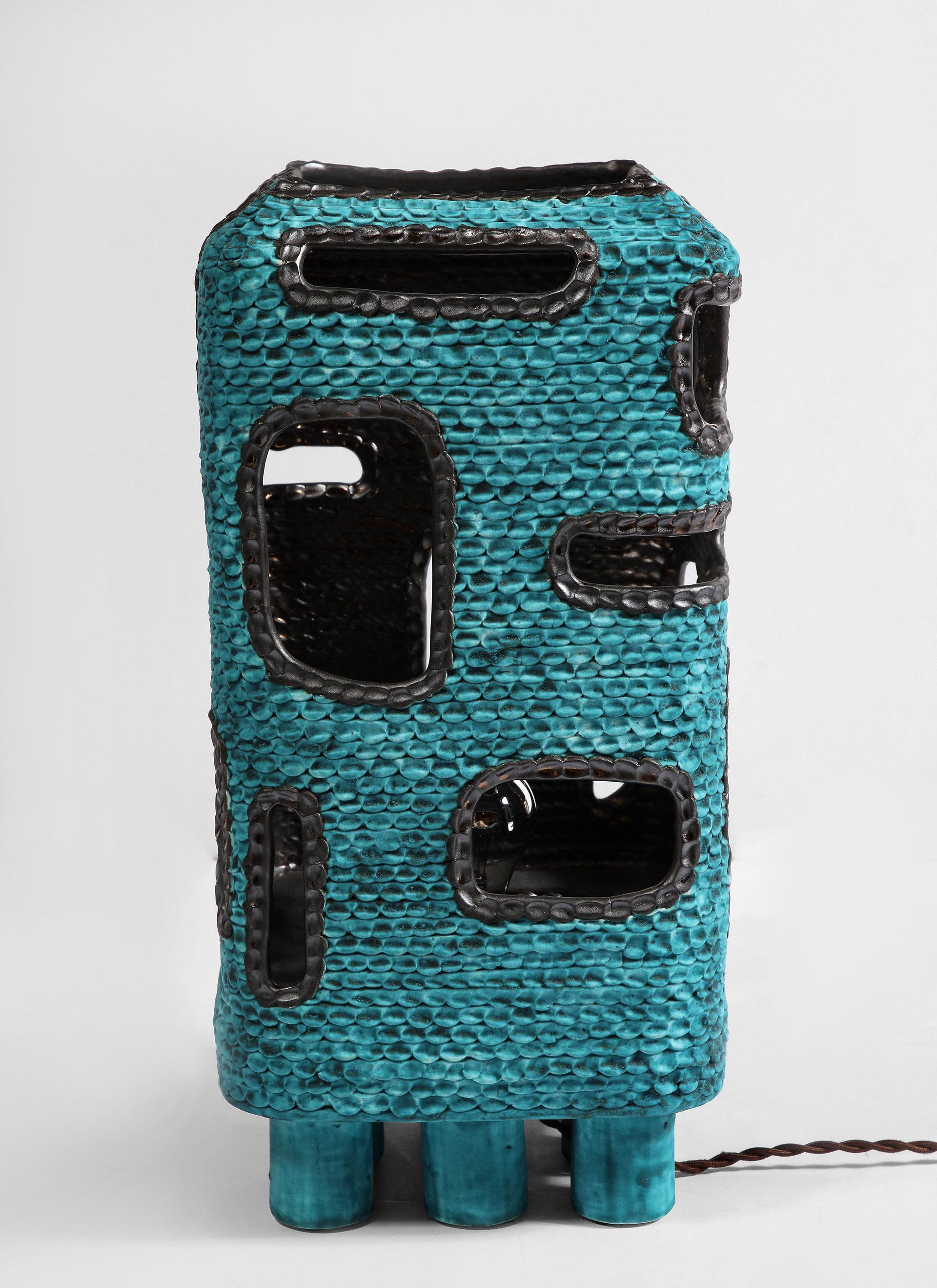 Turquoise Standing Lantern by Colleen Carlson For Sale 1