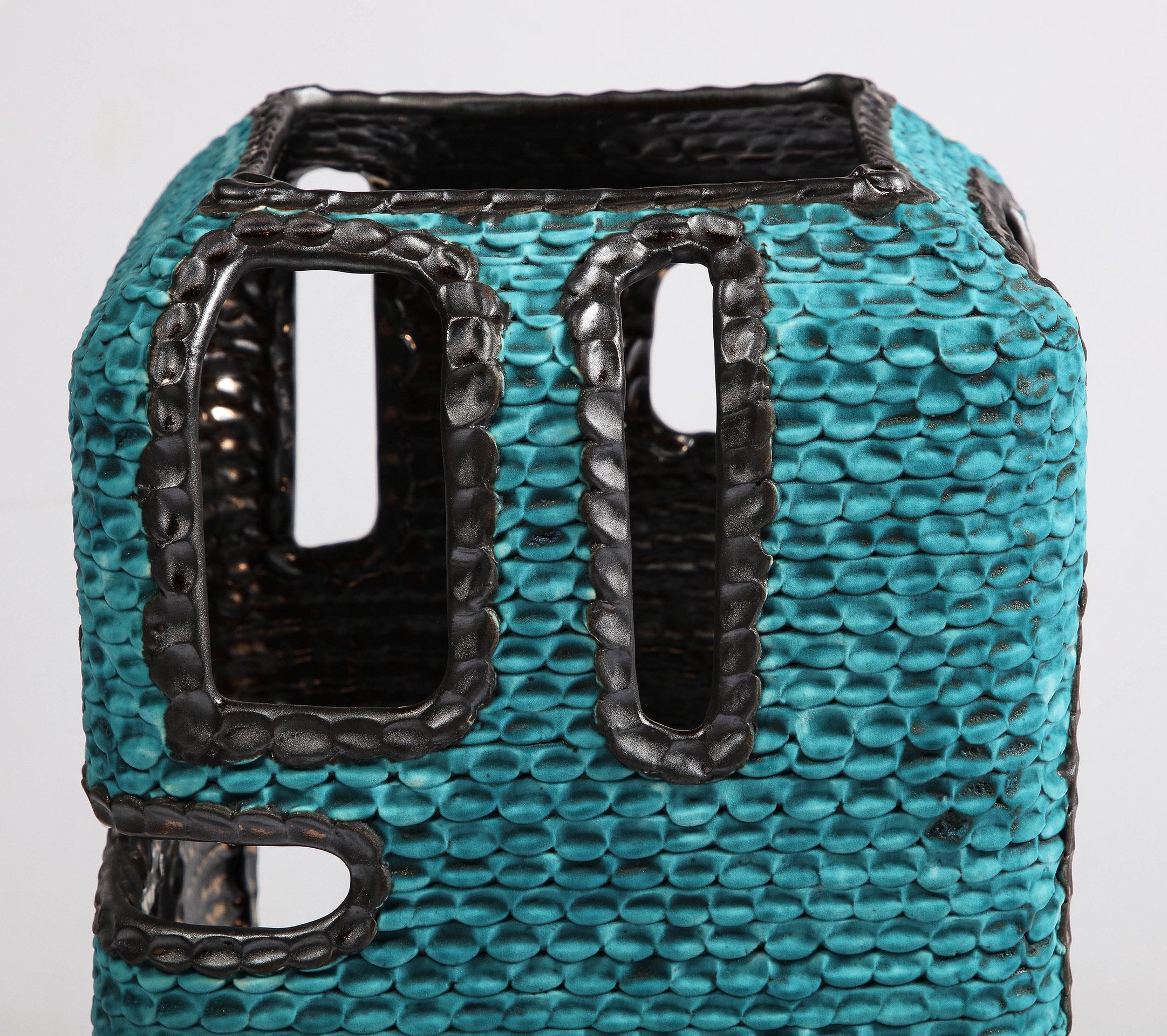 Turquoise Standing Lantern by Colleen Carlson For Sale 2