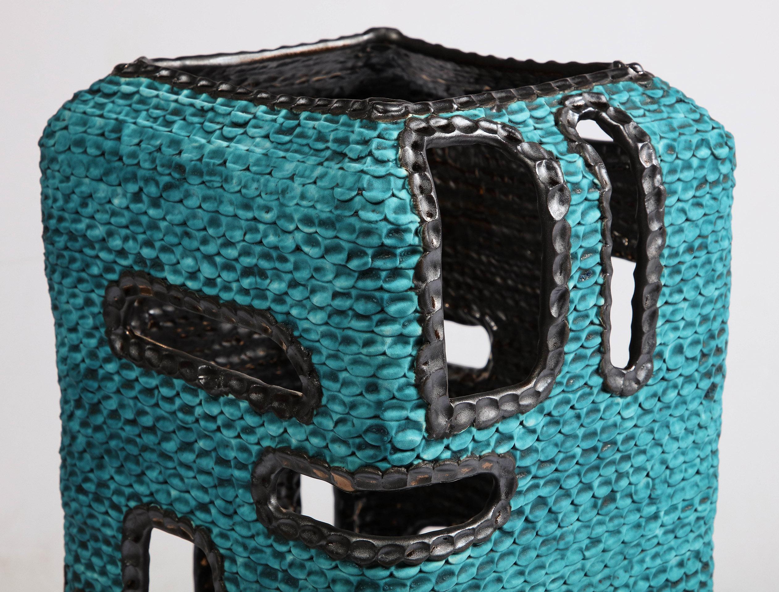 Turquoise Standing Lantern by Colleen Carlson For Sale 3