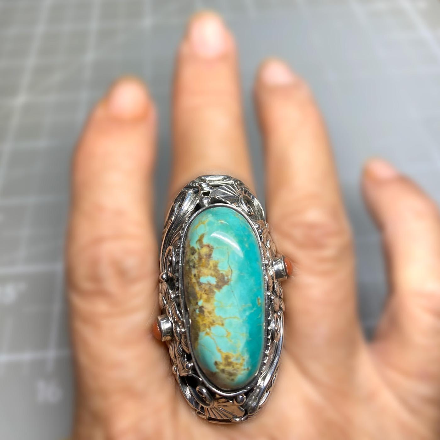 Turquoise Statement Cocktail Sterling Ring In New Condition In Atlanta, GA