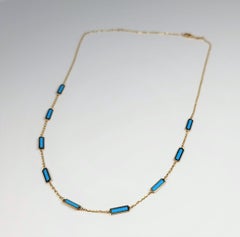 Turquoise Station Necklace in 14 Karat Yellow Gold