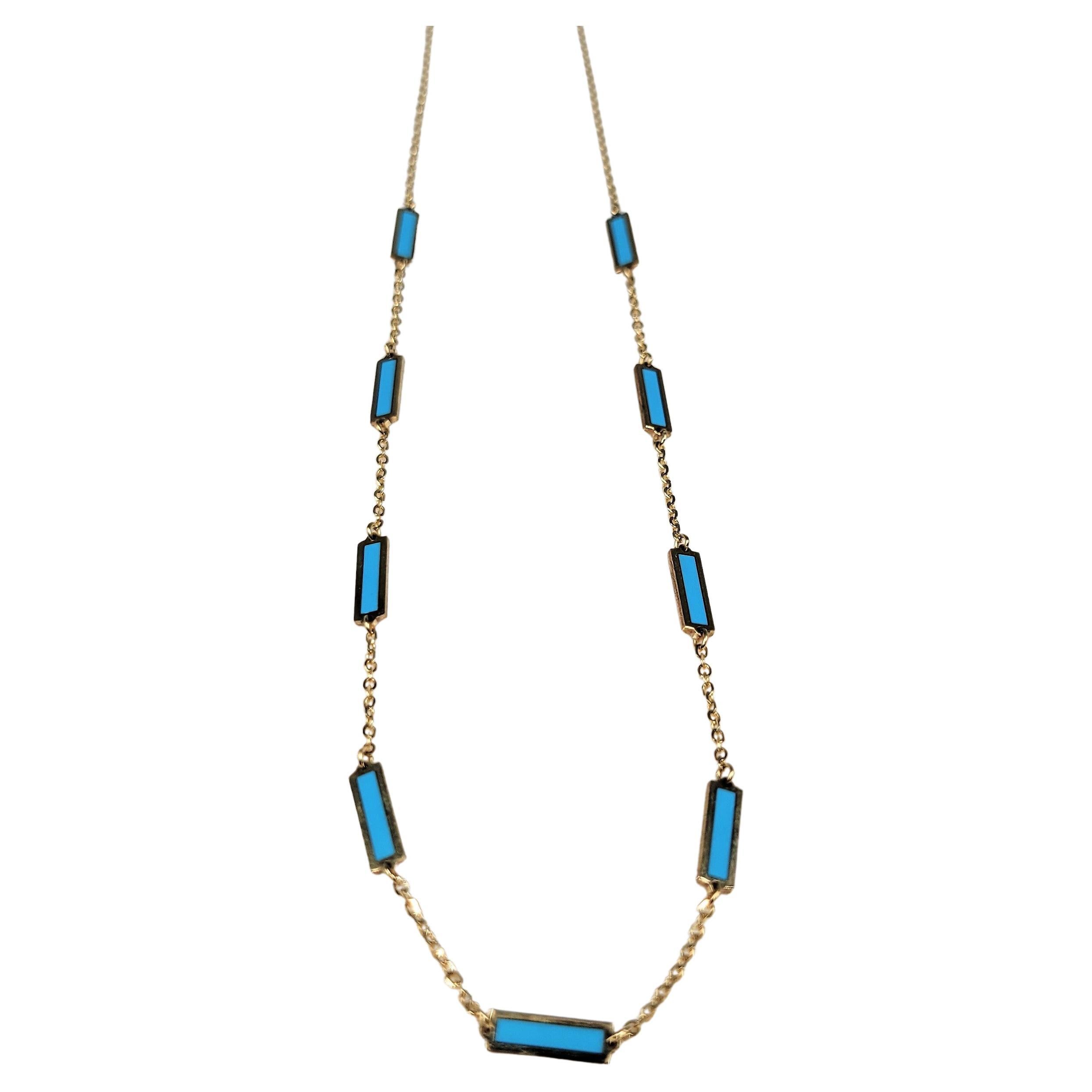 Turquoise Station Necklace in 14 Karat Yellow Gold