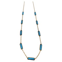 Turquoise Station Necklace in 14 Karat Yellow Gold