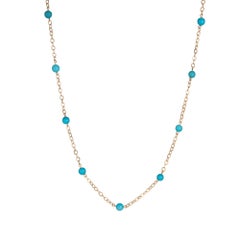 Turquoise Station Necklace Vintage 14 Karat Yellow Gold Estate Fine Jewelry
