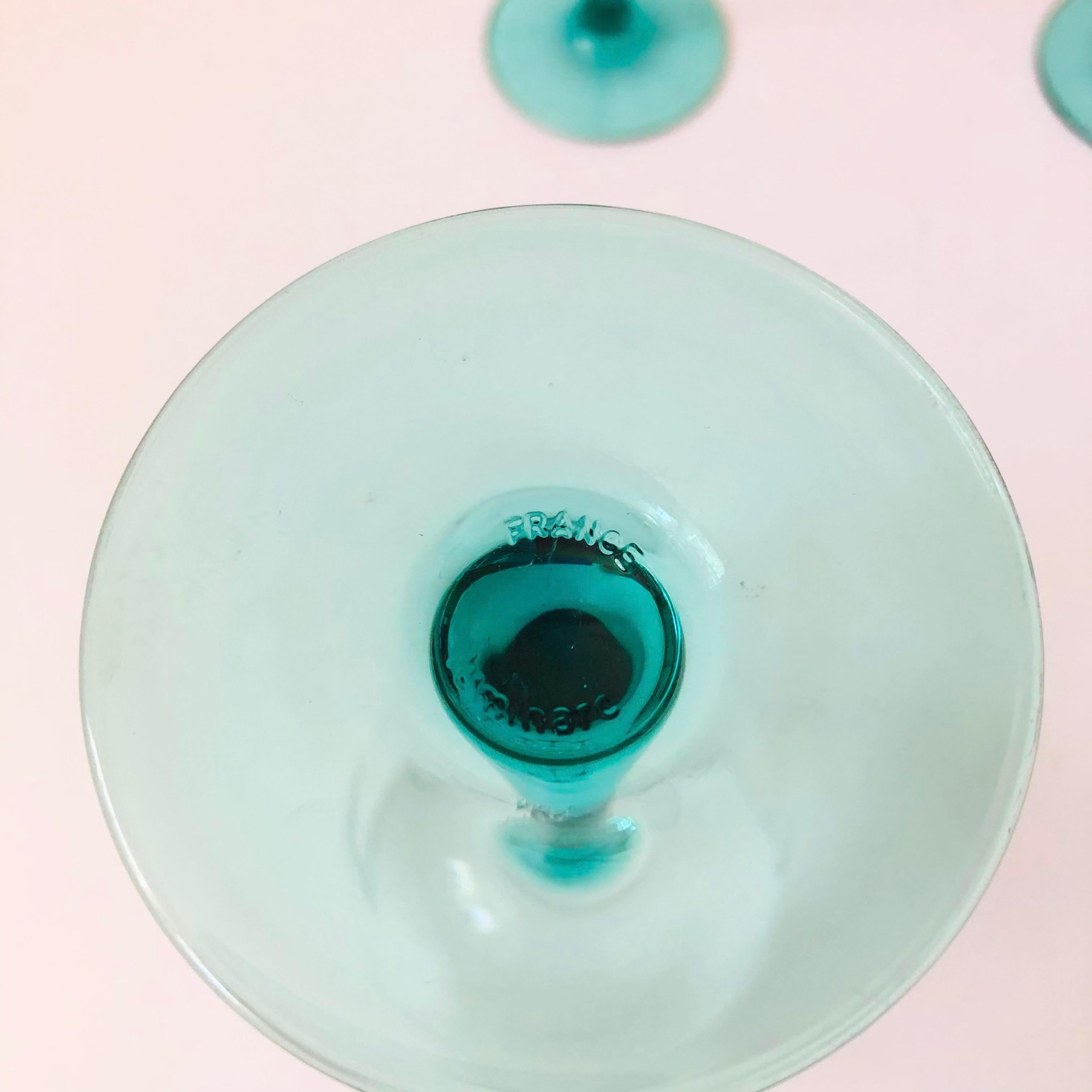 Late 20th Century Turquoise Stem Wine Glasses by Luminarc France - Set of 6