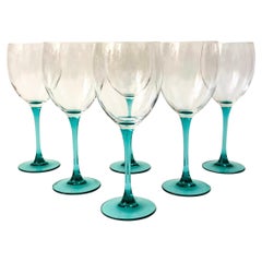 Vintage Turquoise Stem Wine Glasses by Luminarc France - Set of 6