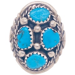 Turquoise Sterling Silver Bombay Ring, Blue, 925, Multi-Stone Sterling