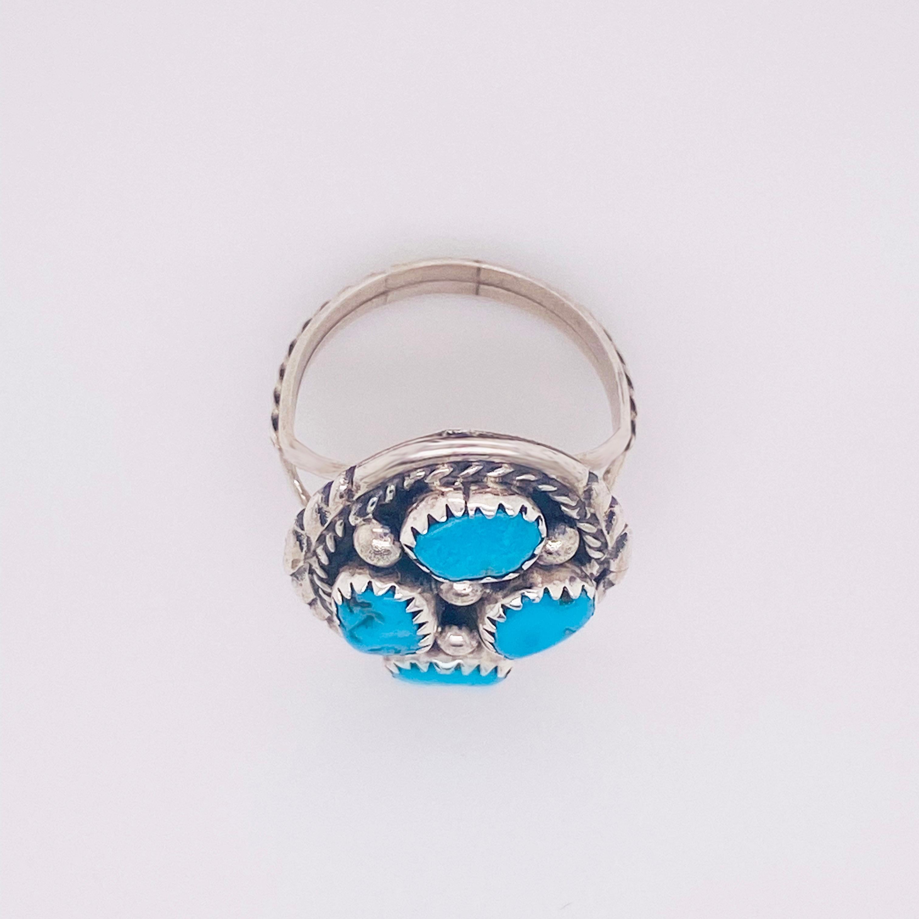 Artisan Turquoise Sterling Silver Bombay Ring, Blue, 925, Multi-Stone Sterling