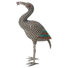 Turquoise Sterling Silver Heron Egrit Sculpture, circa 1950