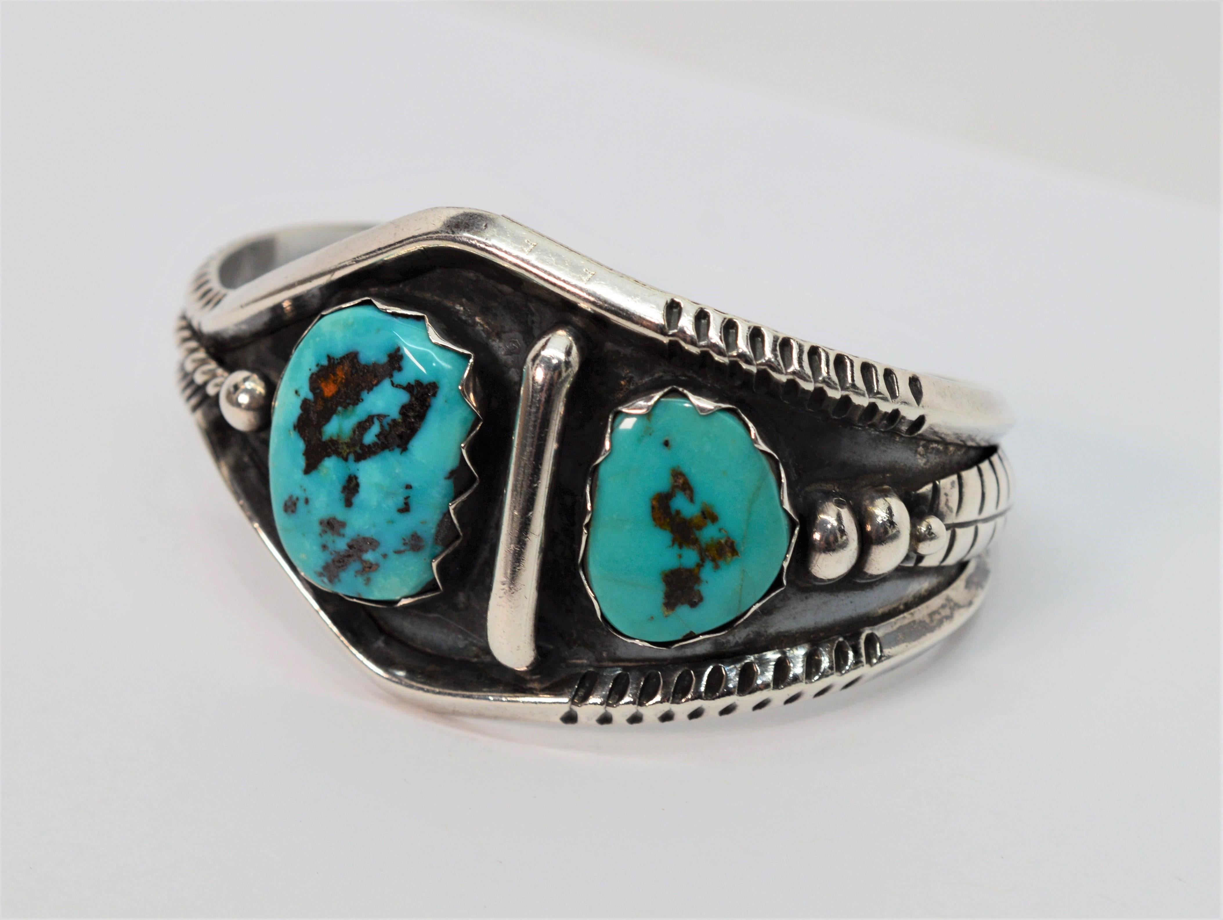 Native American Turquoise Sterling Silver Navajo Cuff Bracelet