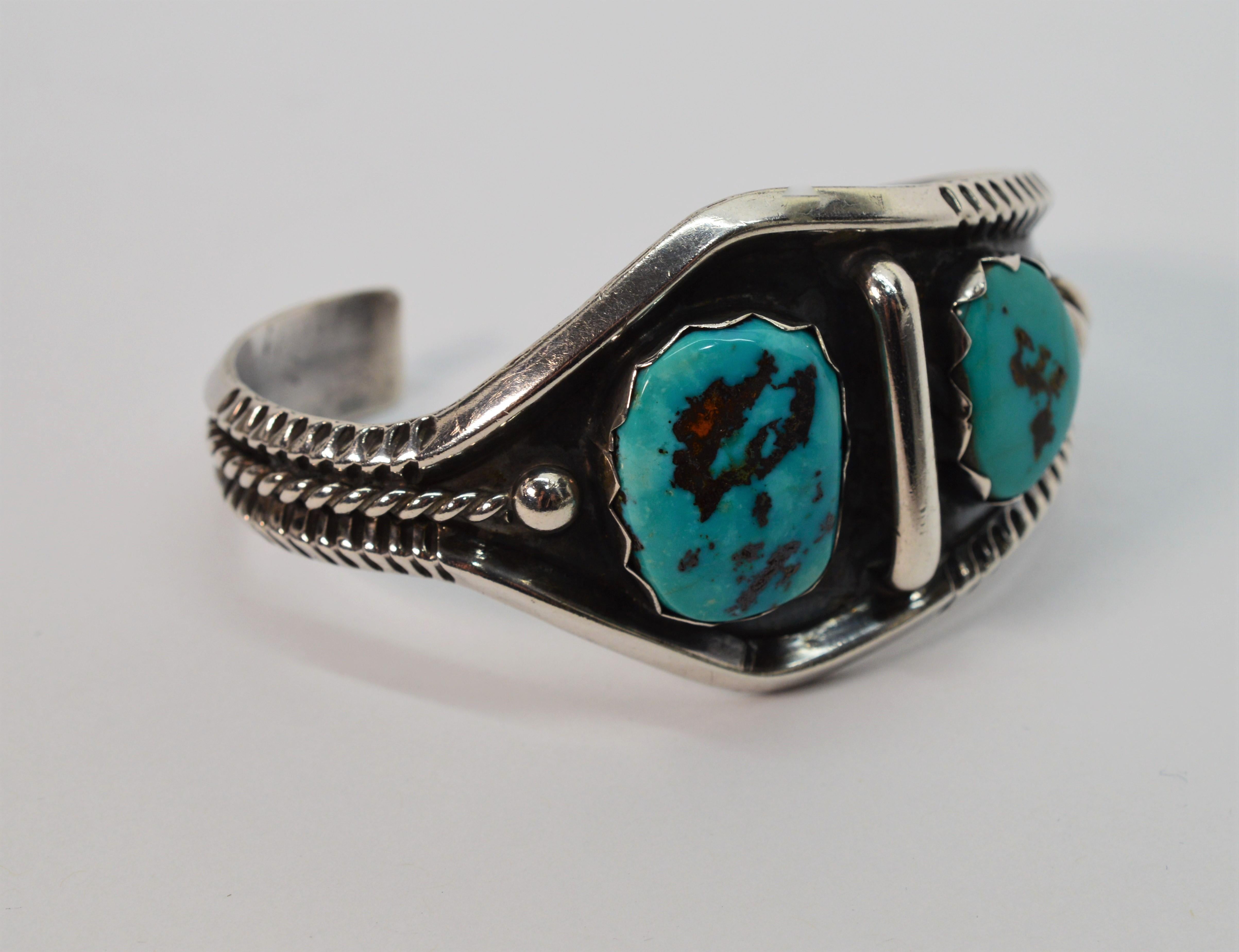 Tumbled Turquoise Sterling Silver Navajo Cuff Bracelet