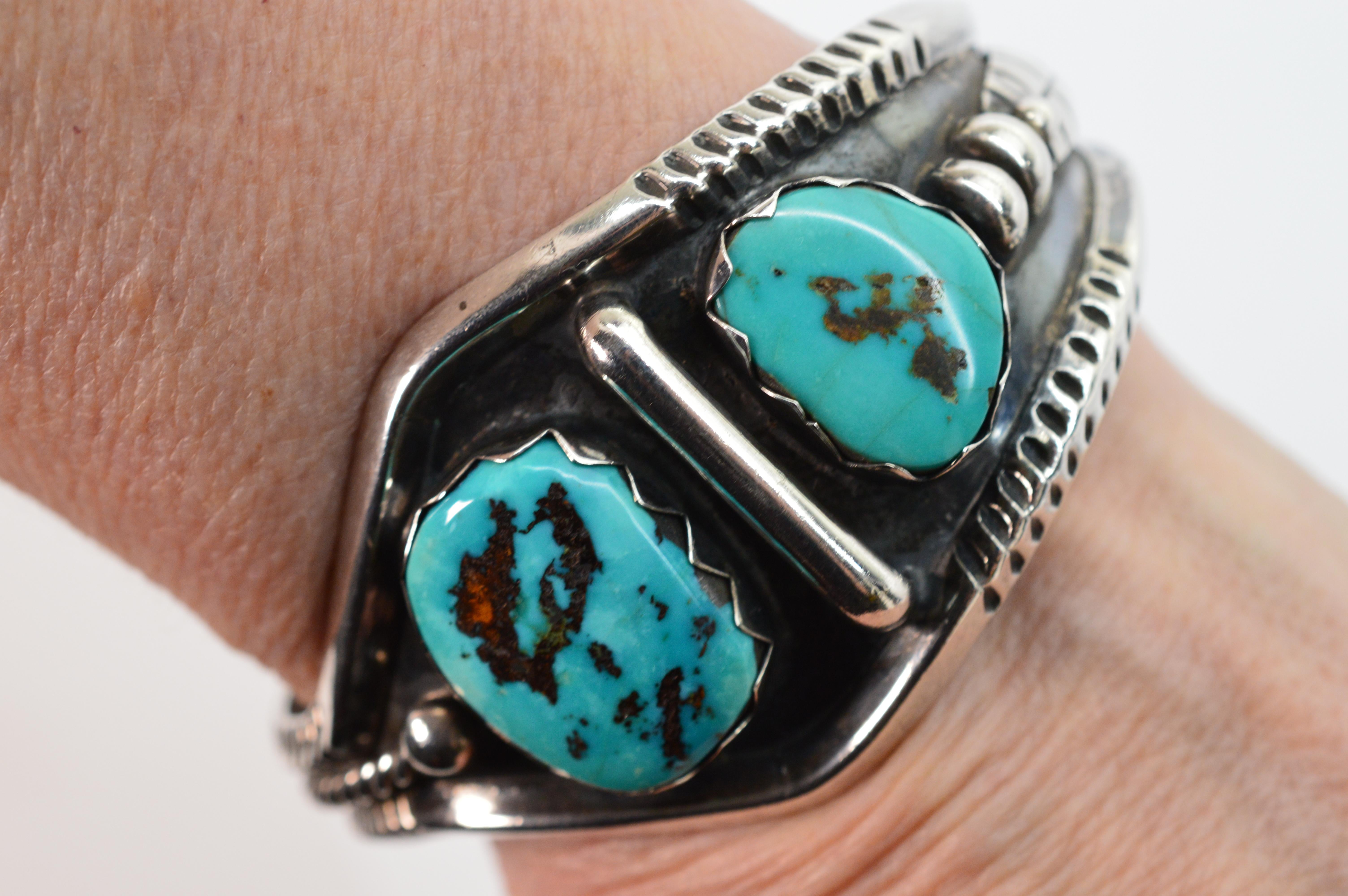 Women's or Men's Turquoise Sterling Silver Navajo Cuff Bracelet