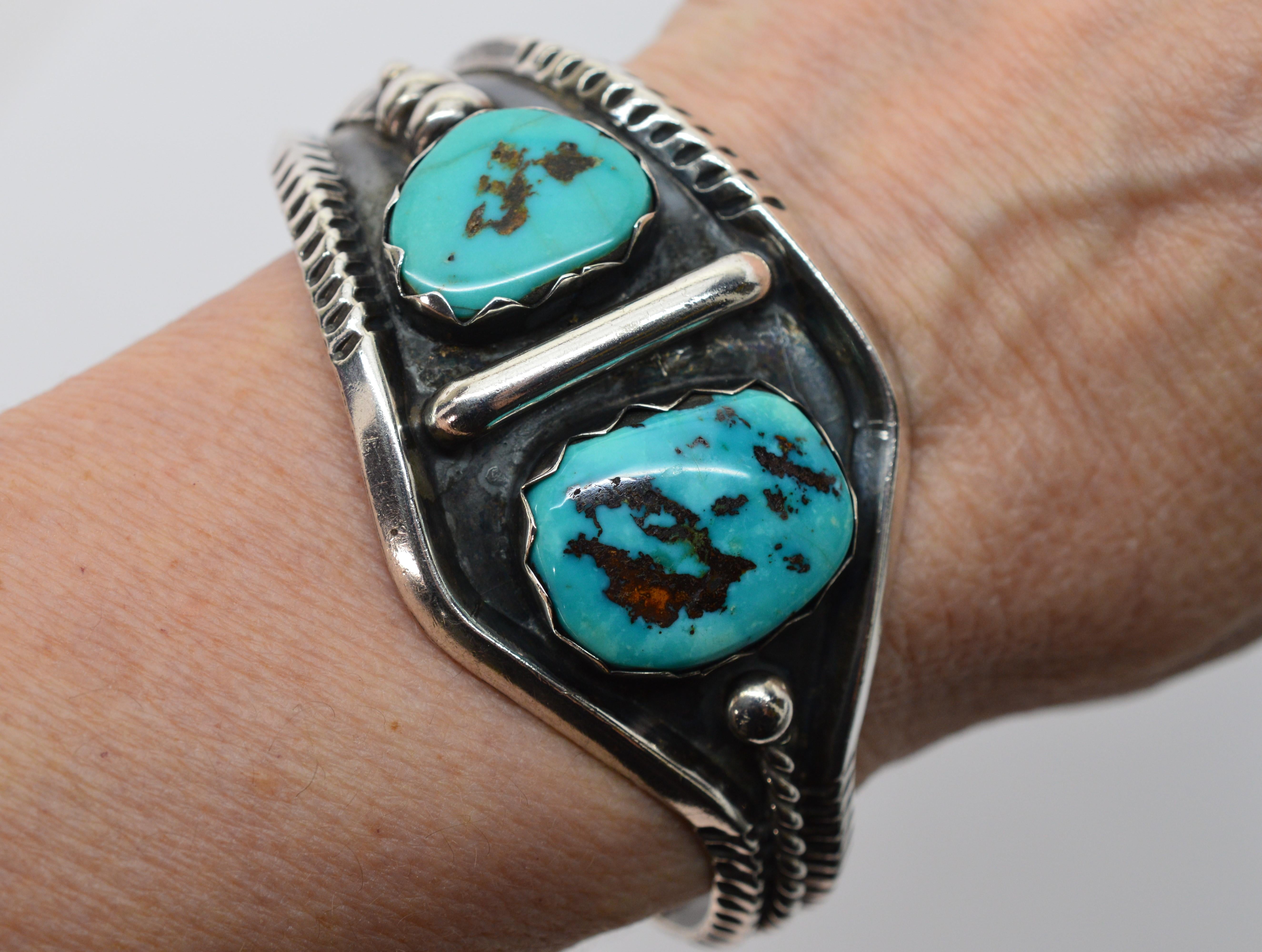 Turquoise Sterling Silver Navajo Cuff Bracelet 2