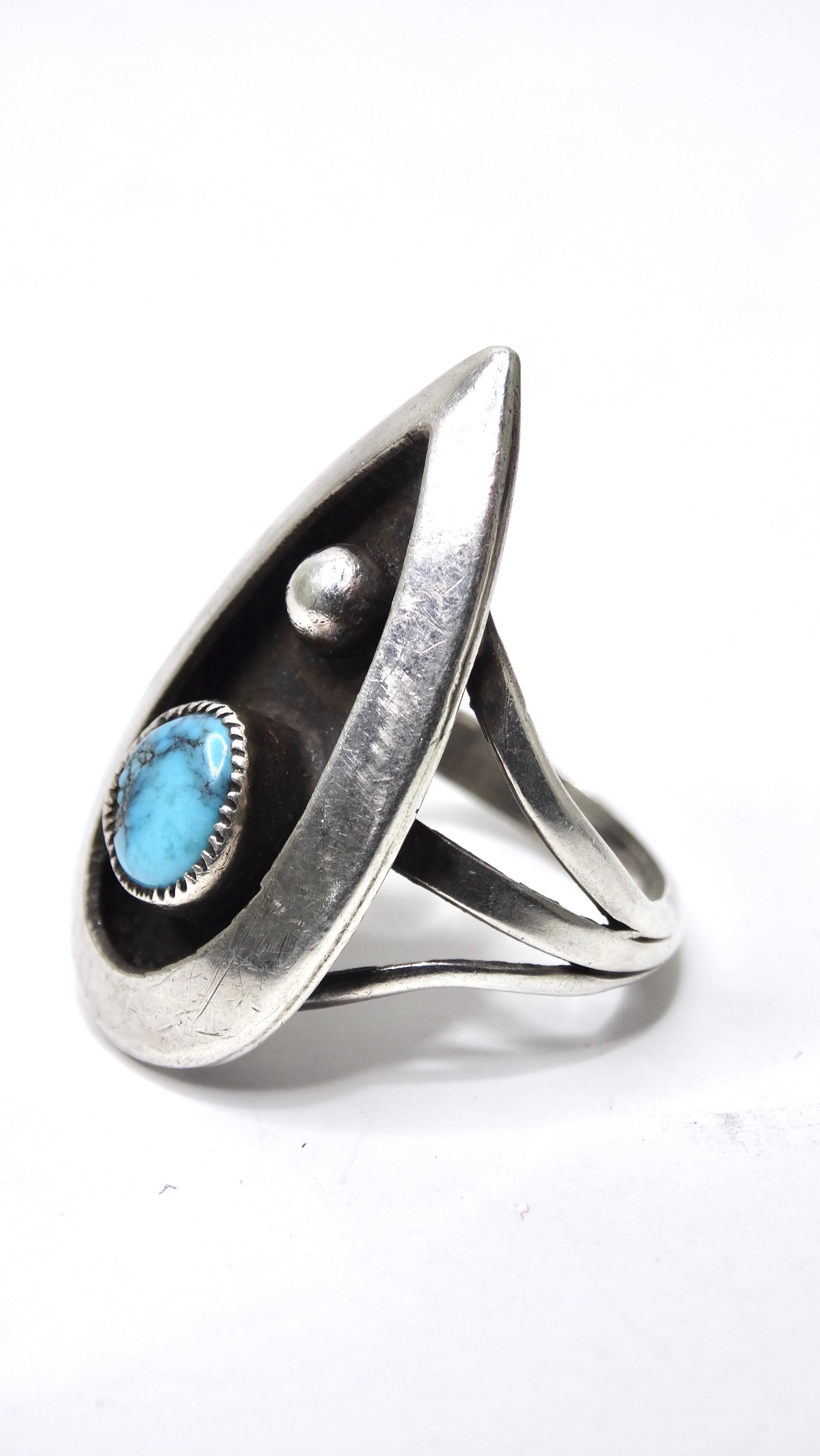 Women's or Men's Turquoise Sterling Silver Pear-Shaped Ring For Sale