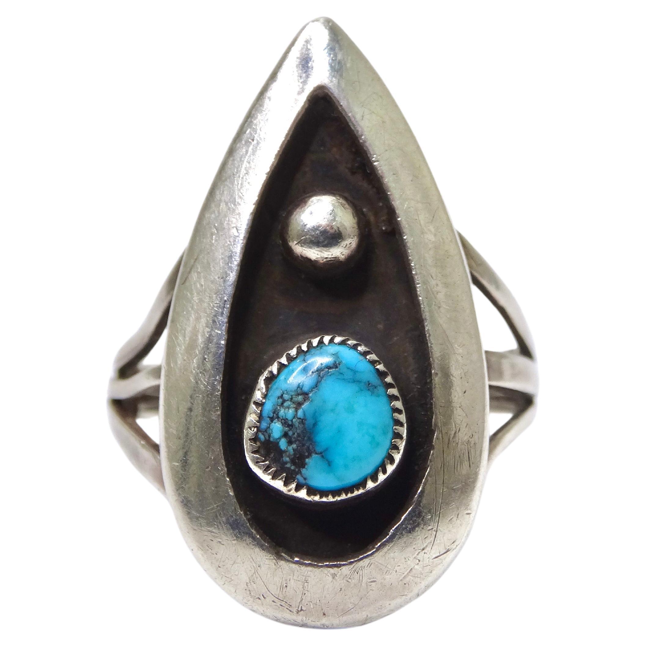 Turquoise Sterling Silver Pear-Shaped Ring For Sale