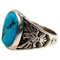 Turquoise Sterling Silver Southwest Thunderbird Motif Mens Ring