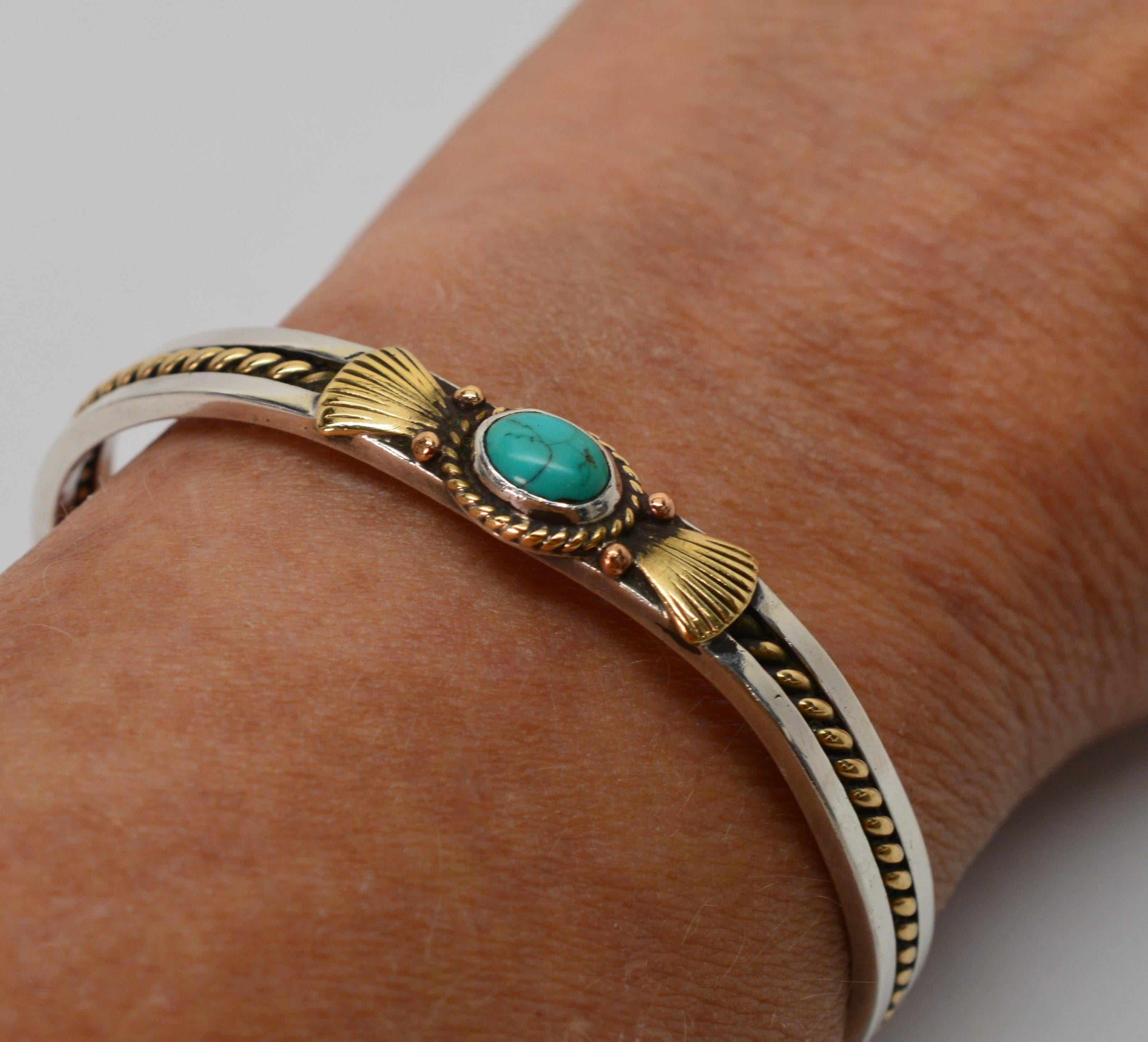 Women's Turquoise Sterling Silver with Gold Cuff Bracelet