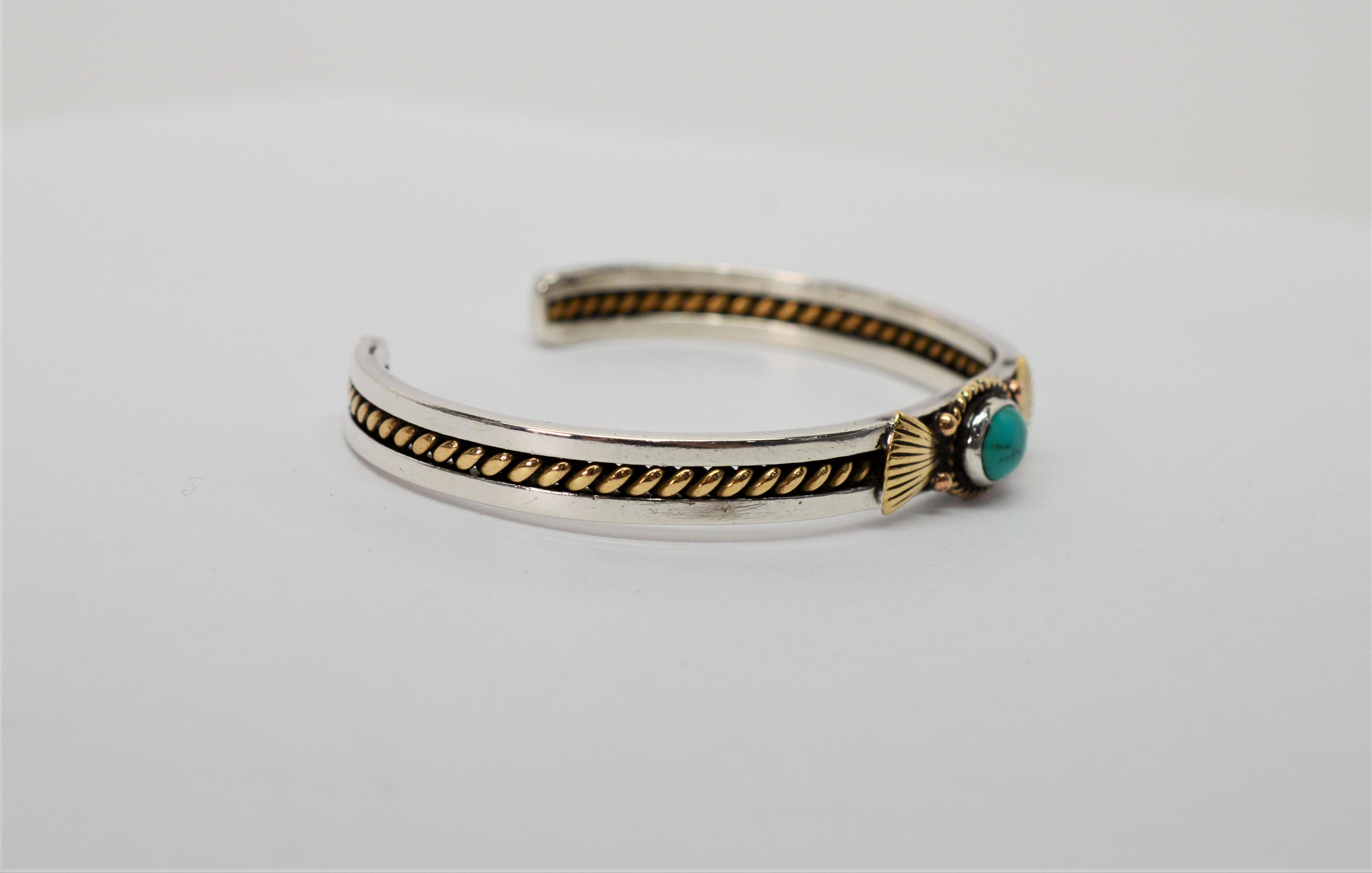 Turquoise Sterling Silver with Gold Cuff Bracelet 2