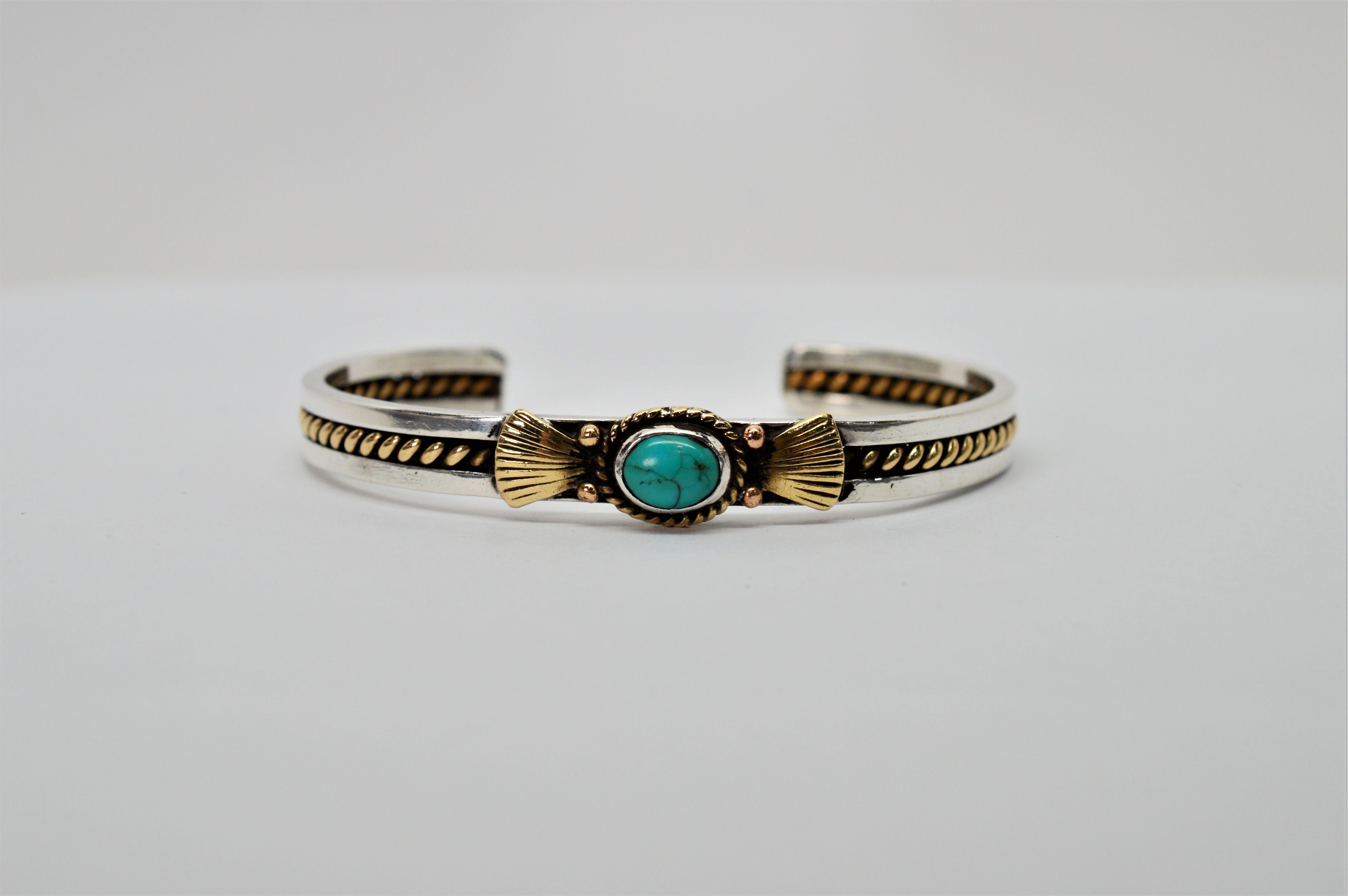 Turquoise Sterling Silver with Gold Cuff Bracelet 3