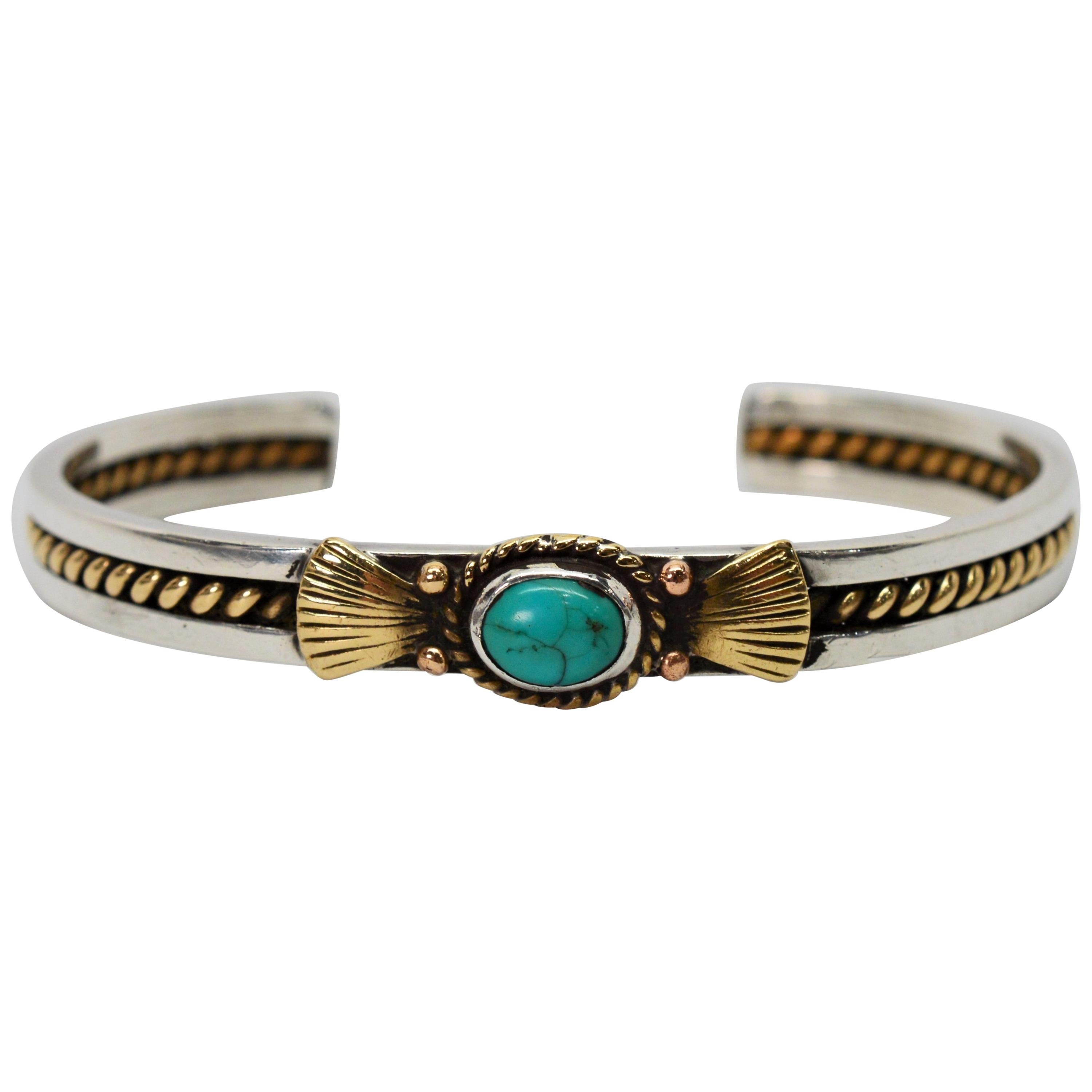Turquoise Sterling Silver with Gold Cuff Bracelet