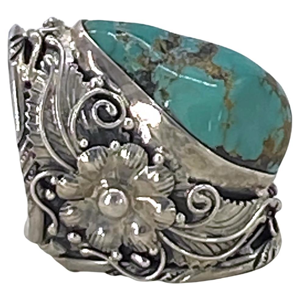 Artist Turquoise Sterling Statement Ring For Sale