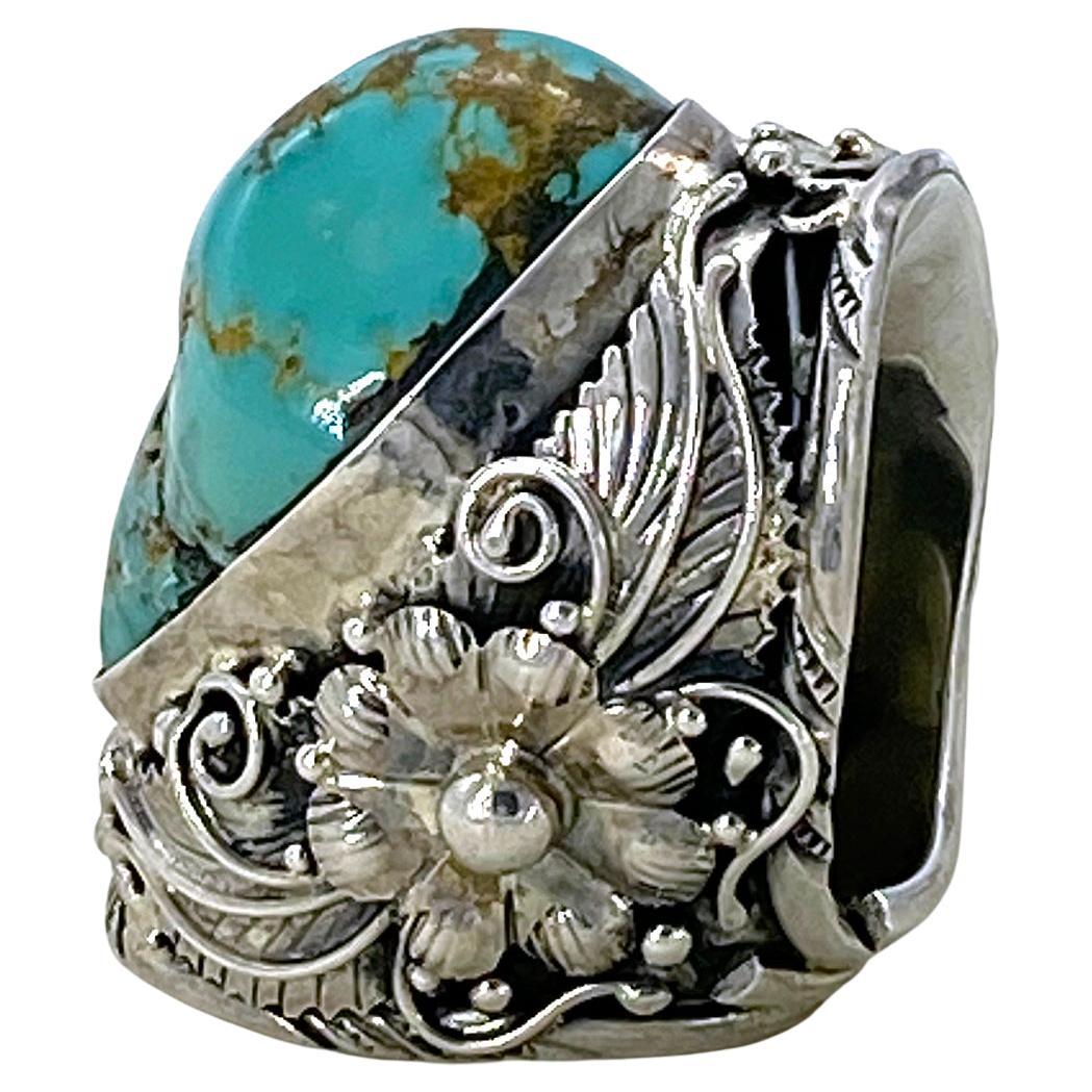 Turquoise Sterling Statement Ring In New Condition For Sale In Atlanta, GA