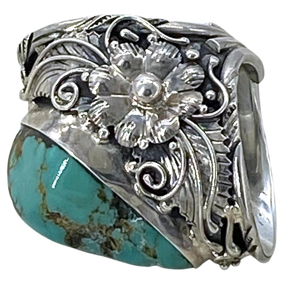 Women's or Men's Turquoise Sterling Statement Ring For Sale