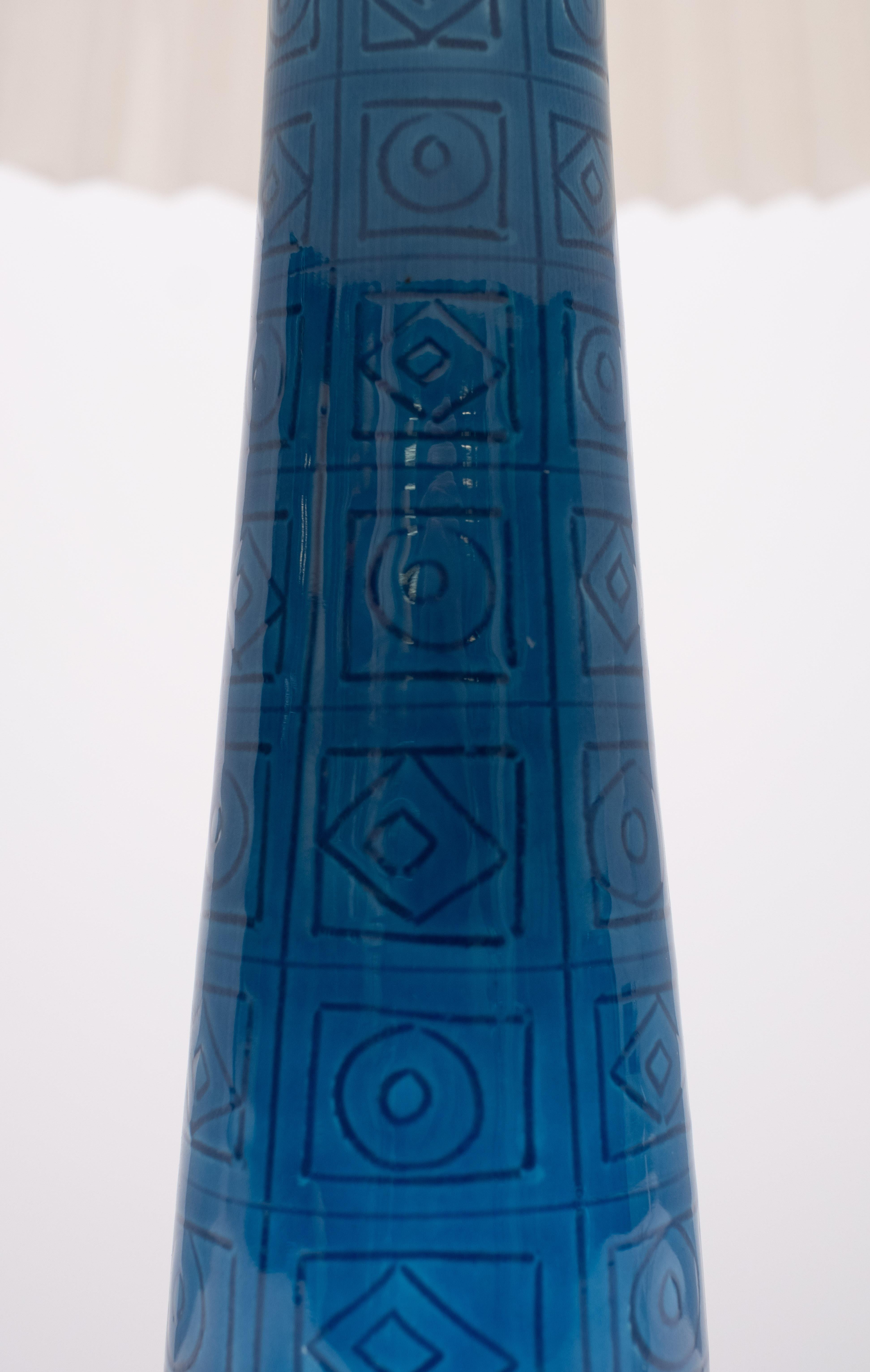 Turquoise Stoneware  Table Lamp Teak base  1960s In Good Condition For Sale In Den Haag, NL