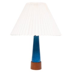 Vintage Turquoise Stoneware  Table Lamp Teak base  1960s