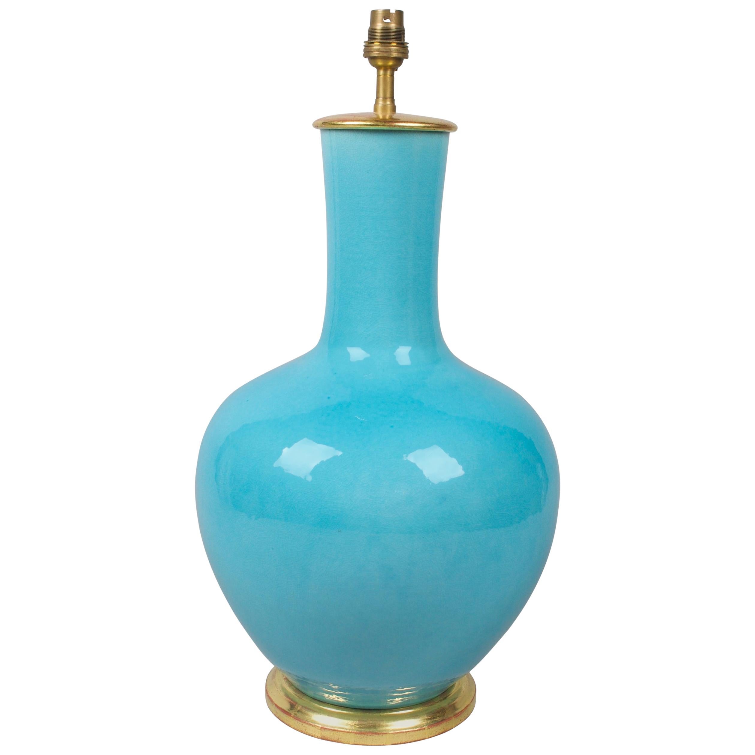 Turquoise Straight Necked Chinese Table Lamp For Sale