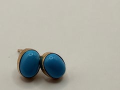 Turquoise stud earrings bezel set 7x5mm