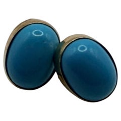 Turquoise stud earrings bezel set 7x5mm