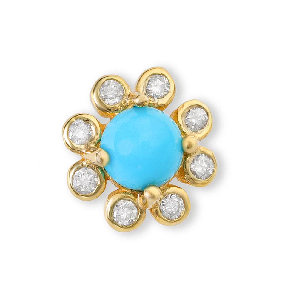 Cabochon Turquoise Stud Earrings Diamonds 0.72 Carats 18K Yellow Gold For Sale