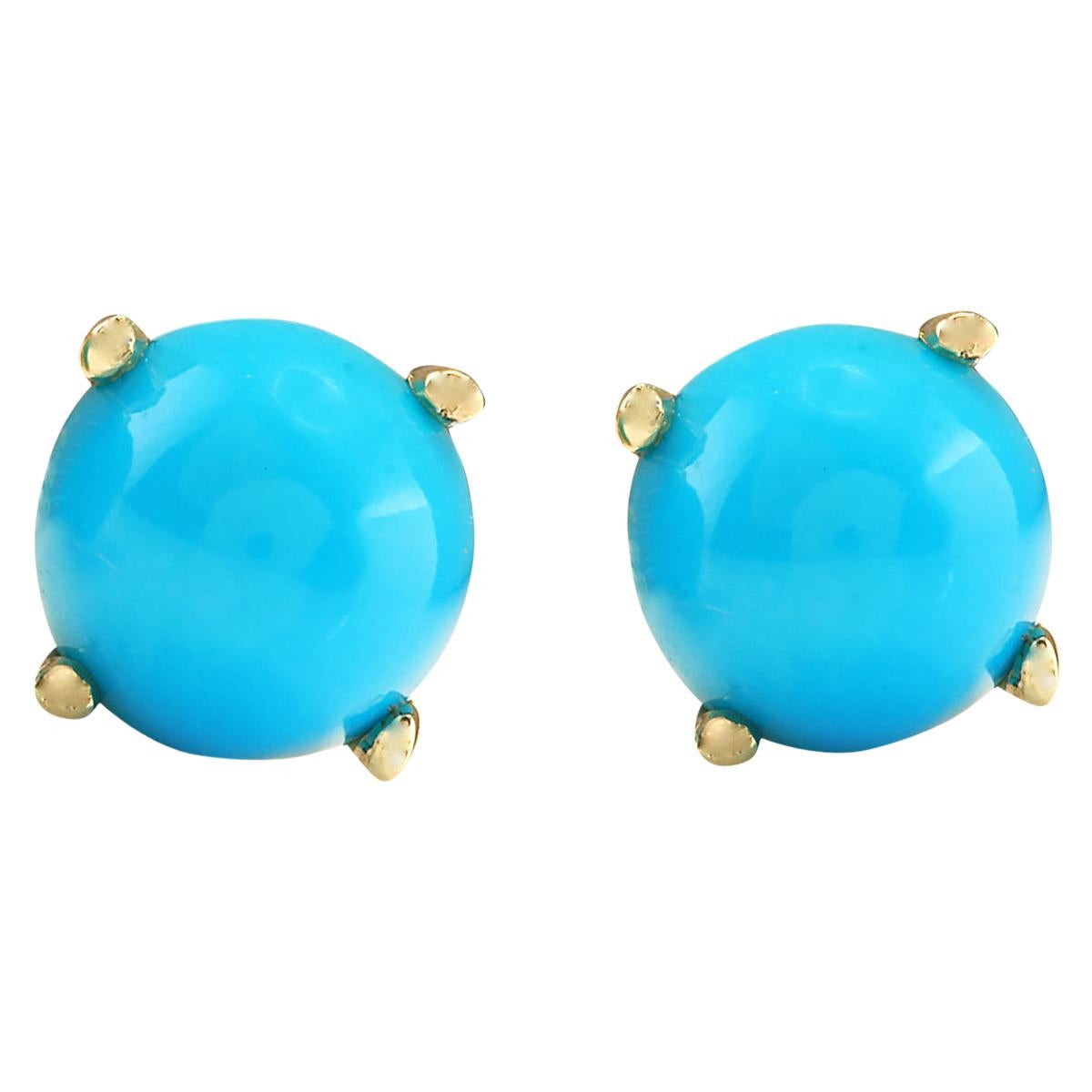 Turquoise Stud Earrings In 14 Karat Yellow Gold In New Condition For Sale In Los Angeles, CA