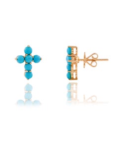 Natural 1.53Cts Turquois Stud Earrings in 14k Gold