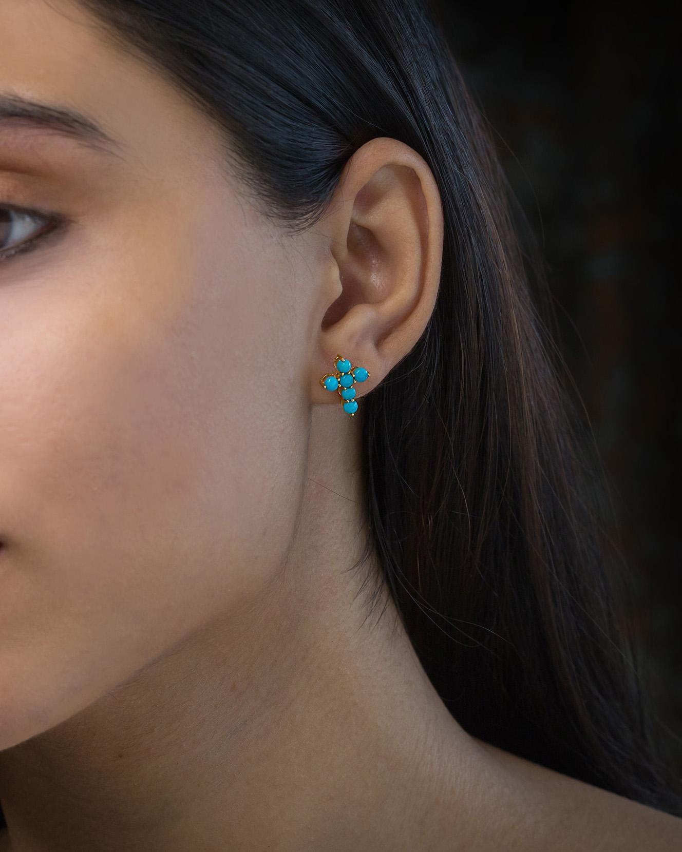 Art Deco Turquoise Stud Earrings in 14k Gold For Sale