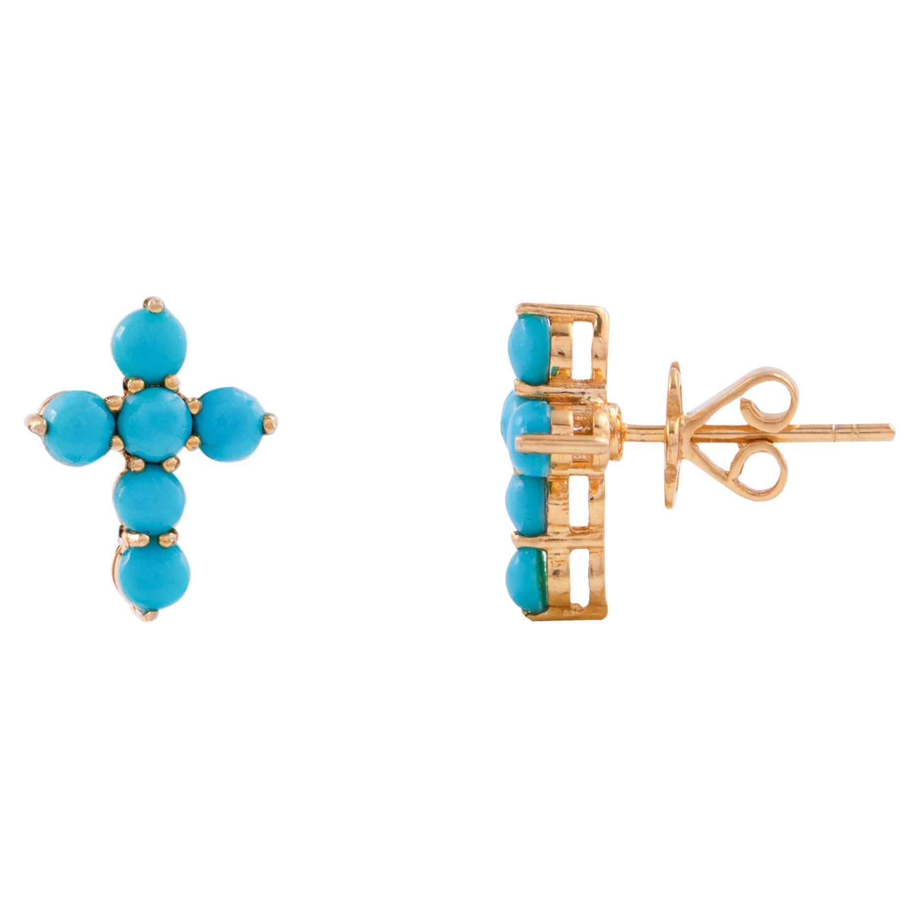 Turquoise Stud Earrings in 14k Gold For Sale