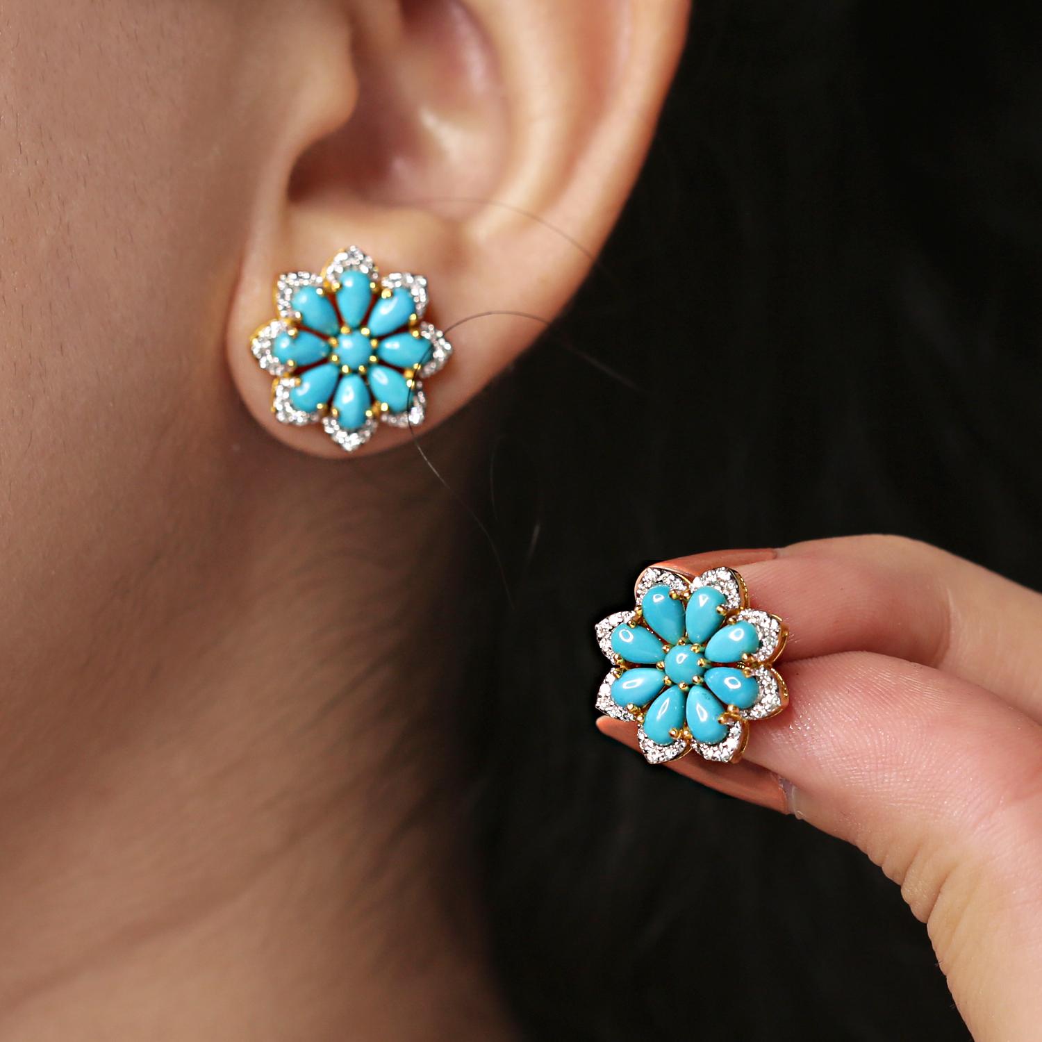 turquoise stud diamond earrings