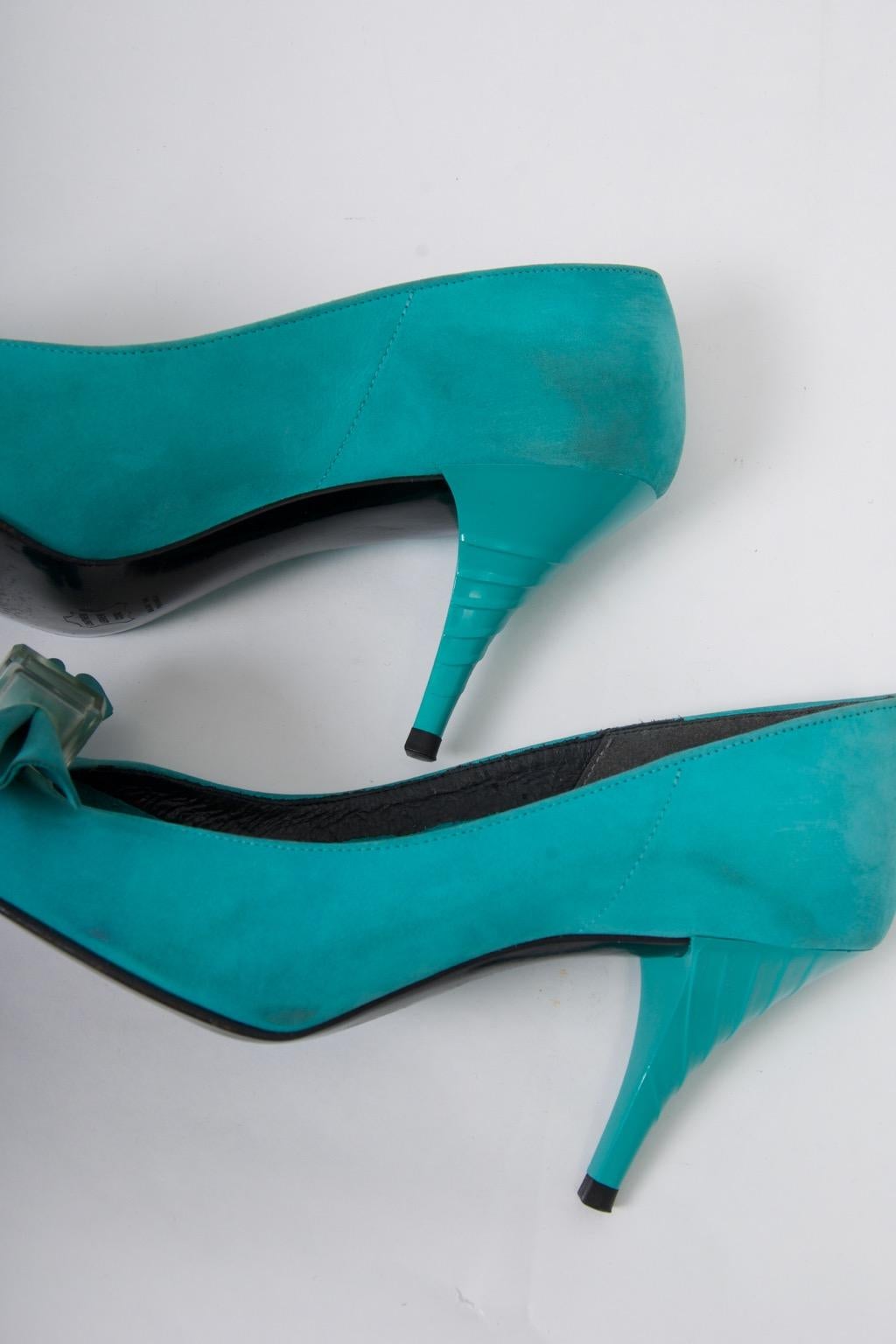 Turquoise Suede 1980s Pumps by Seducta For Sale 2