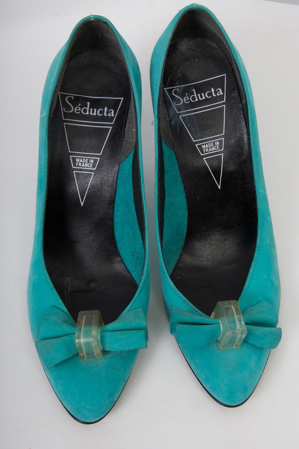Turquoise Suede 1980s Pumps by Seducta For Sale 3
