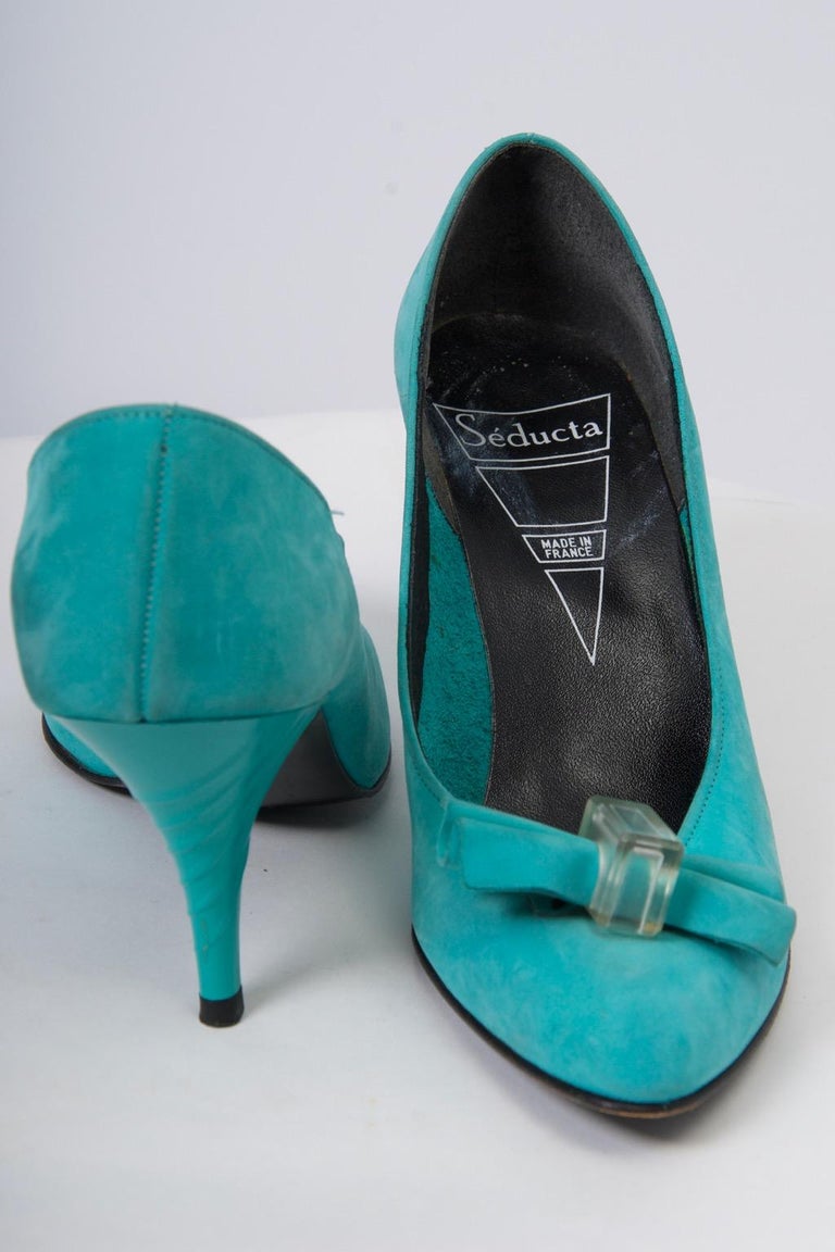 Turquoise Suede 1980s Pumps by Seducta For Sale at 1stDibs