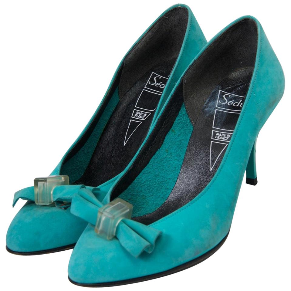 Turquoise Suede 1980s Pumps by Seducta