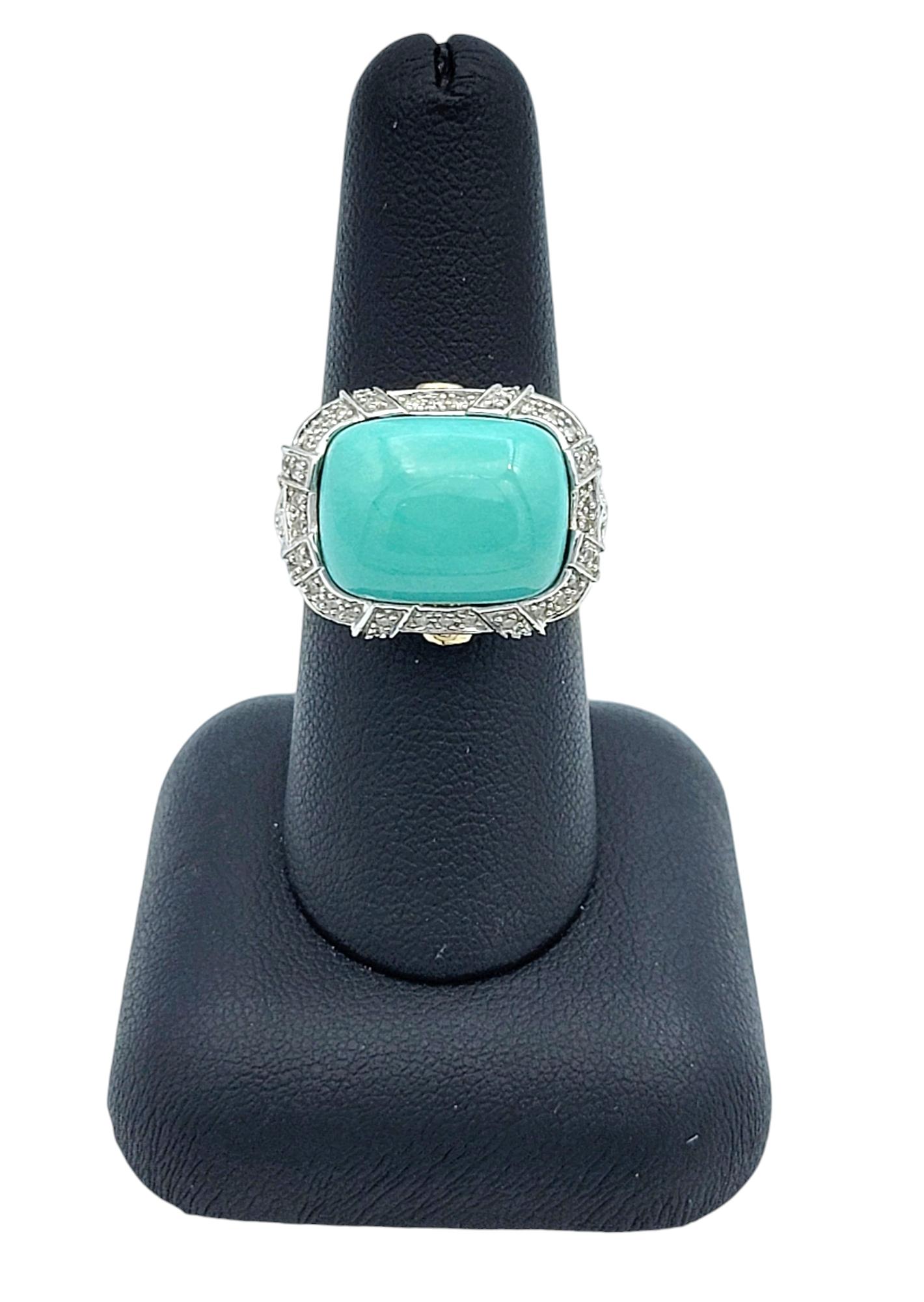 Turquoise Sugarloaf Cabochon Cocktail Ring with Diamonds in 14 Karat Gold For Sale 6