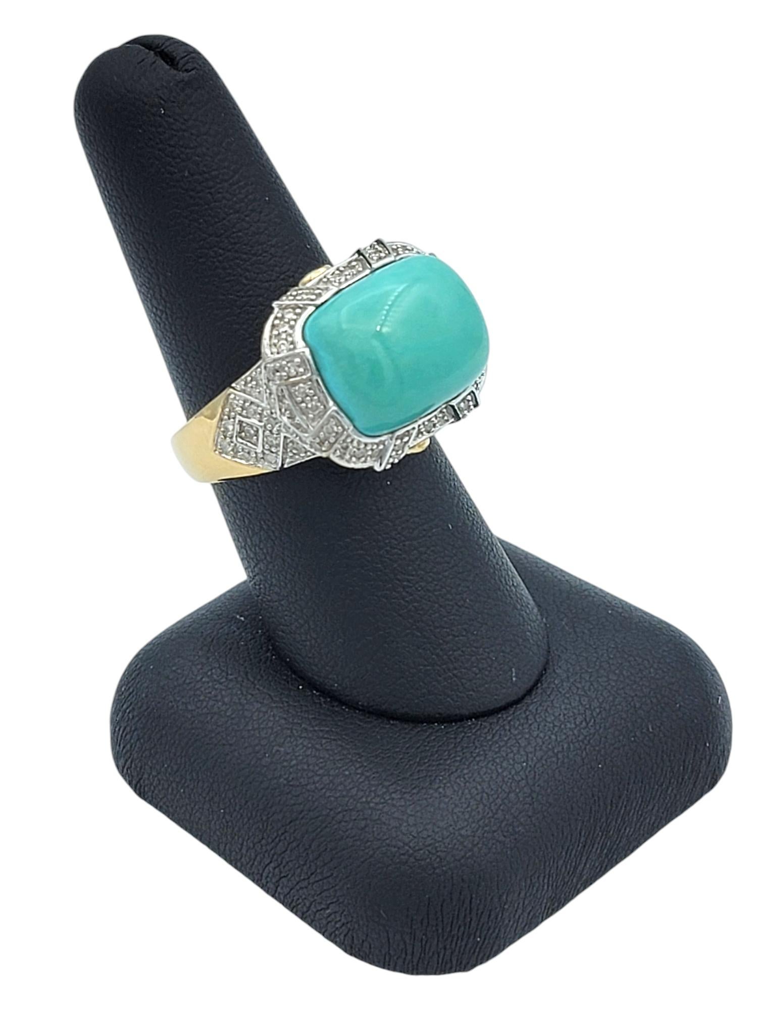 Turquoise Sugarloaf Cabochon Cocktail Ring with Diamonds in 14 Karat Gold For Sale 7