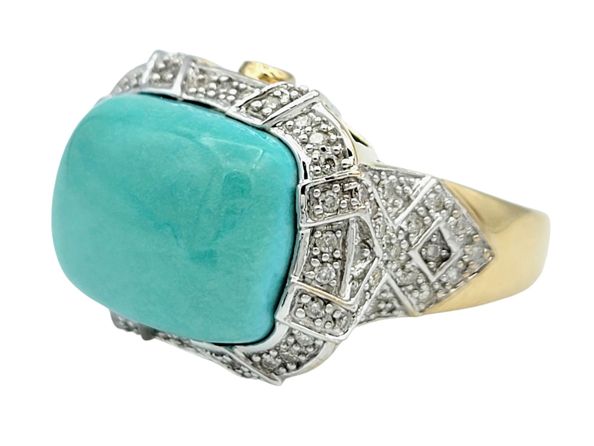 Turquoise Sugarloaf Cabochon Cocktail Ring with Diamonds in 14 Karat Gold In Good Condition For Sale In Scottsdale, AZ